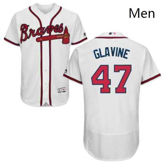 Mens Majestic Atlanta Braves 47 Tom Glavine White Home Flex Base Authentic Collection MLB Jersey
